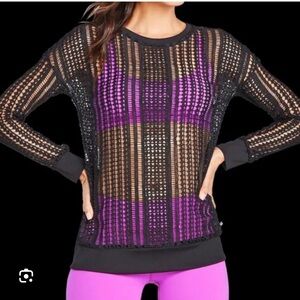 FABLETICS Top Sophie Black Lace Crochet Women’s Tunic NWOT Sz:L